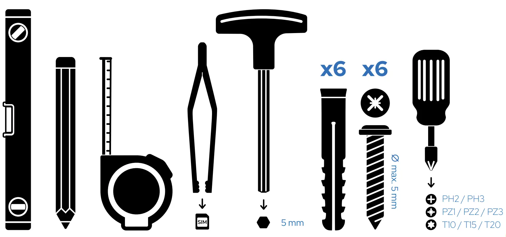 Additional tools necessary for installation