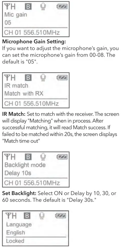 Saramonic UwMic9S Mini UHF Wireless Microphone System User Manual - Oled Display Operation Guide