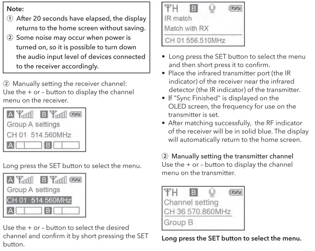 Saramonic UwMic9S Mini UHF Wireless Microphone System User Manual - Operation guide