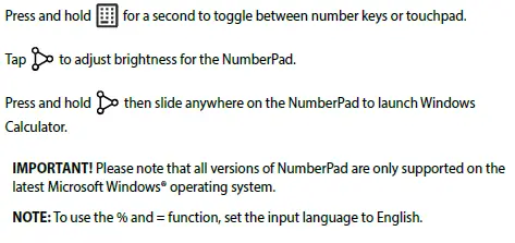 Using the NumberPad (on selected models) 1 `