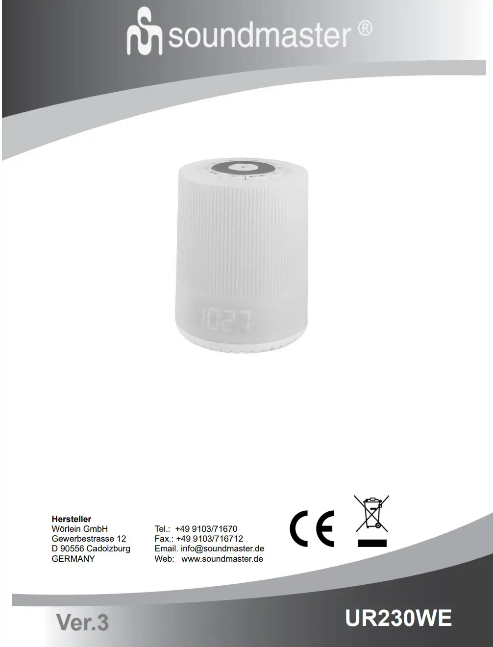 soundmaster UR230WE Radio Alarm Clock FM Mood Lighting Instruction Manual