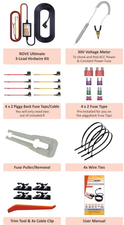 ROVE Ultimate 3 Lead Hard Wire Kit for 24 HR Parking Monitor - fig 5