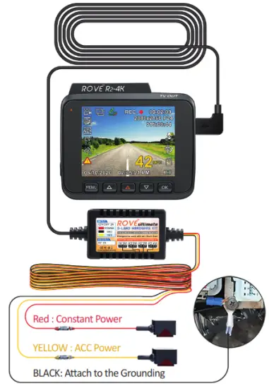 ROVE Ultimate 3 Lead Hard Wire Kit for 24 HR Parking Monitor - output cable