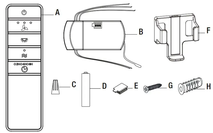 HAMPTON BAY 98131 3 Speed Universal Ceiling Fan Premier Remote Control - PACKAGE CONTENTS