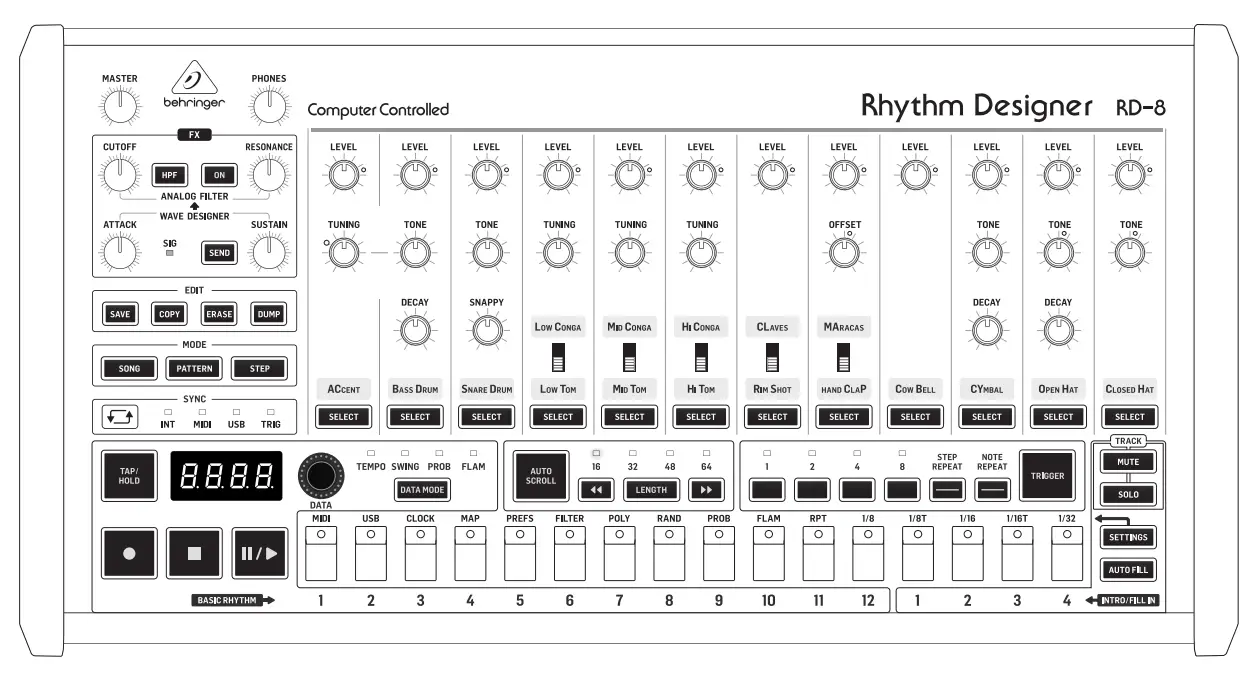 behringer RD 8 MKII Classic Analog Drum Machine-