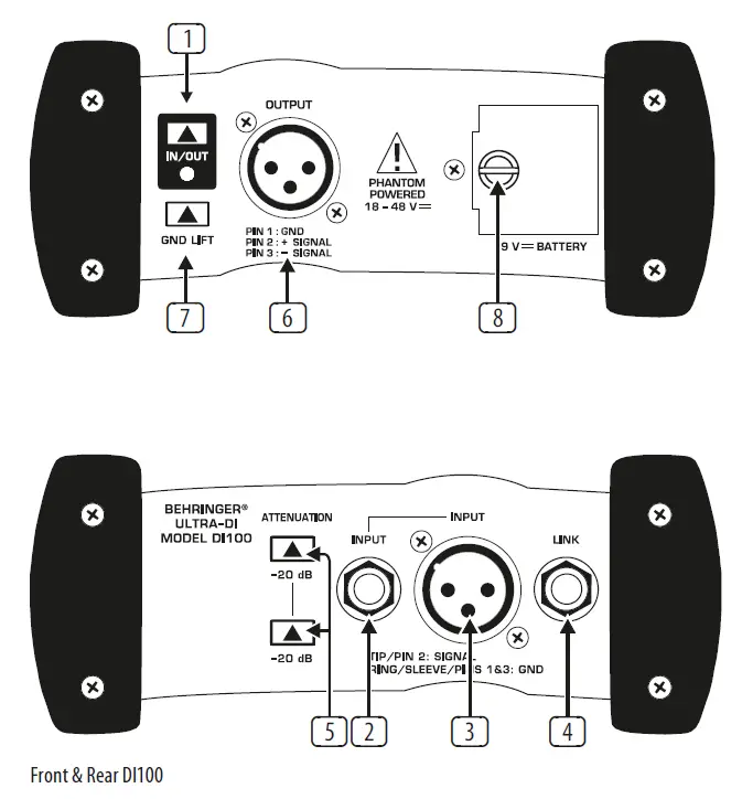 behringer DI100 ULTRA-DI Professional Battery-Phantom Powered DI-Box FIG 1