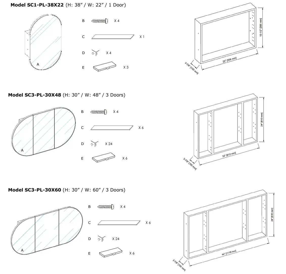 FUTURE GLASS SC1-PL-38X22 Nia Mirror Cabinet - Installation Guide