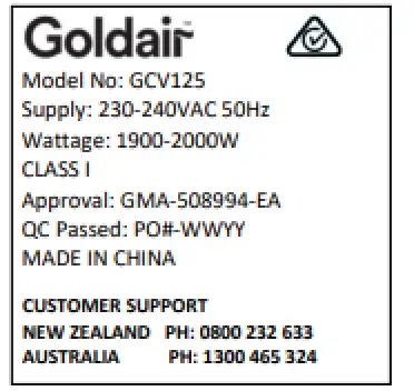 Goldair GCV125 2000W Convector Heater - fig