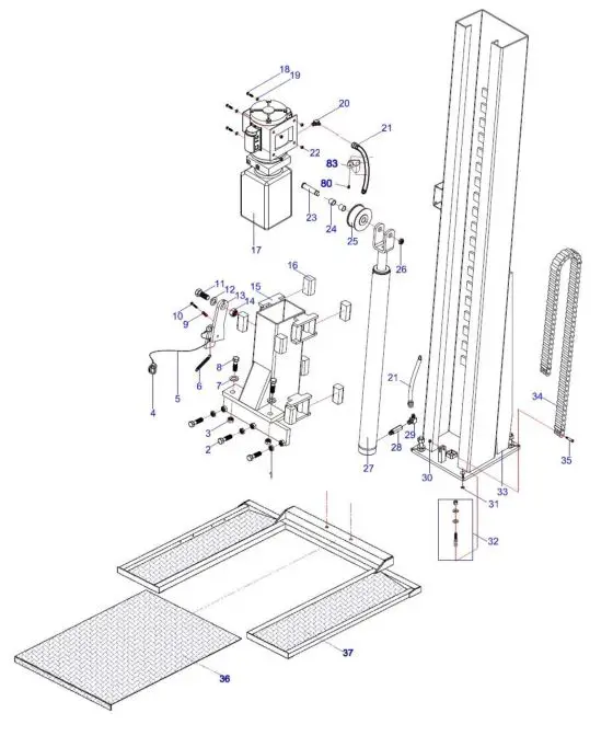 Single Column Platform Storage Lift SC-2K - EXPLODED VIEW
