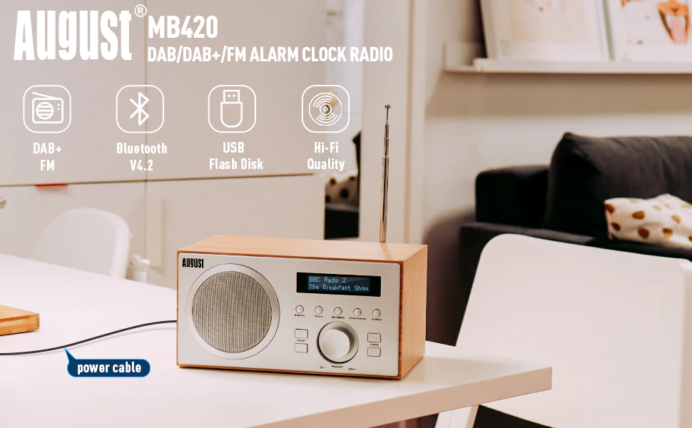 August Mb420 Dab Fm Bluetooth Wood Radio User Manual