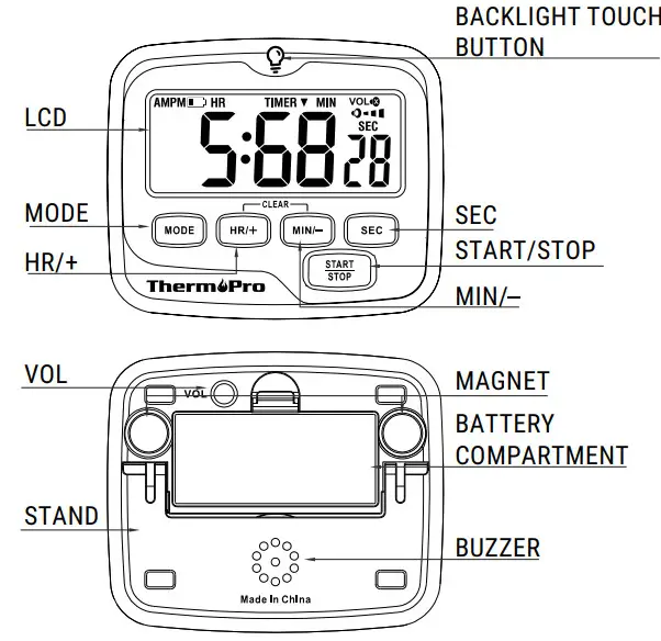 ThermoPro Digital Kitchen Timer TM-01 - Key Definition