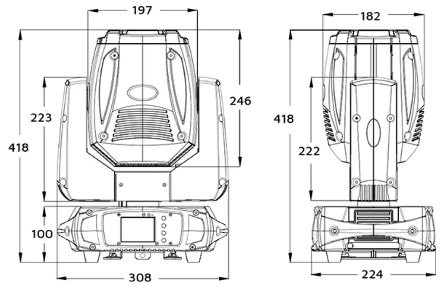 EVENT LIGHTING LM180 180W LED Spot Moving Head - Dimensions