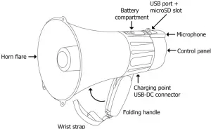 adastra L15RBT Rechargeable Megaphone with mp3 Bluetooth - Product layout