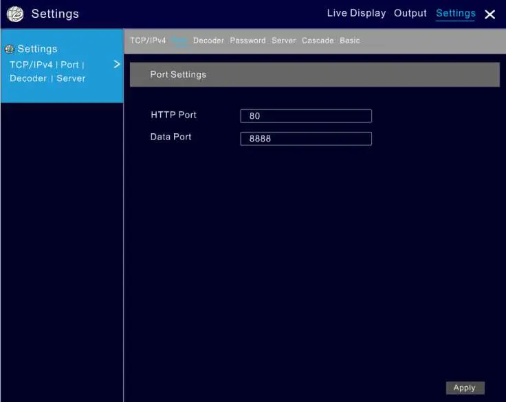 Comelit DEC0802 HD Decoder- Port Settings