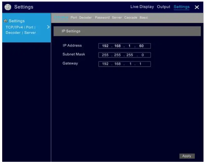 Comelit DEC0802 HD Decoder- Settings