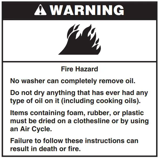 Whirlpool WHD862CHCS Closet Depth Front Load Heat Pump Dryer User Guide - Fire Hazard icon