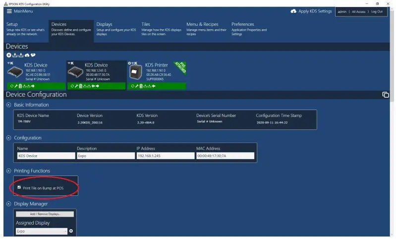EPSON 111 38 URM 005 KDS - Master printer not printing label on bump 2