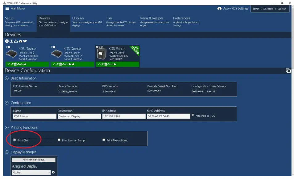 EPSON 111 38 URM 005 KDS - Master printer not printing the POS chit