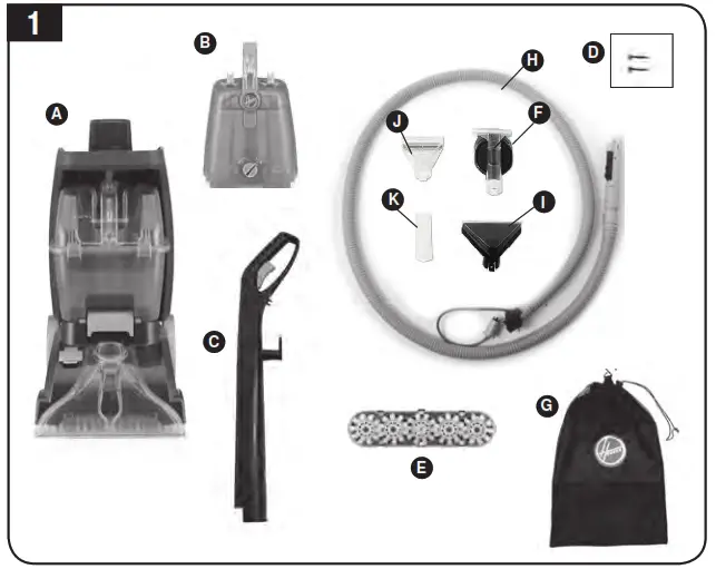 HOOVER 50 power scrub carpet washer - CARTON CONTENTS