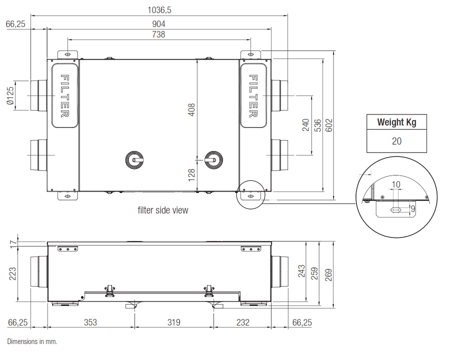 aerauliqa QRP125 Heat-recovery ventilation unit - Fig 1