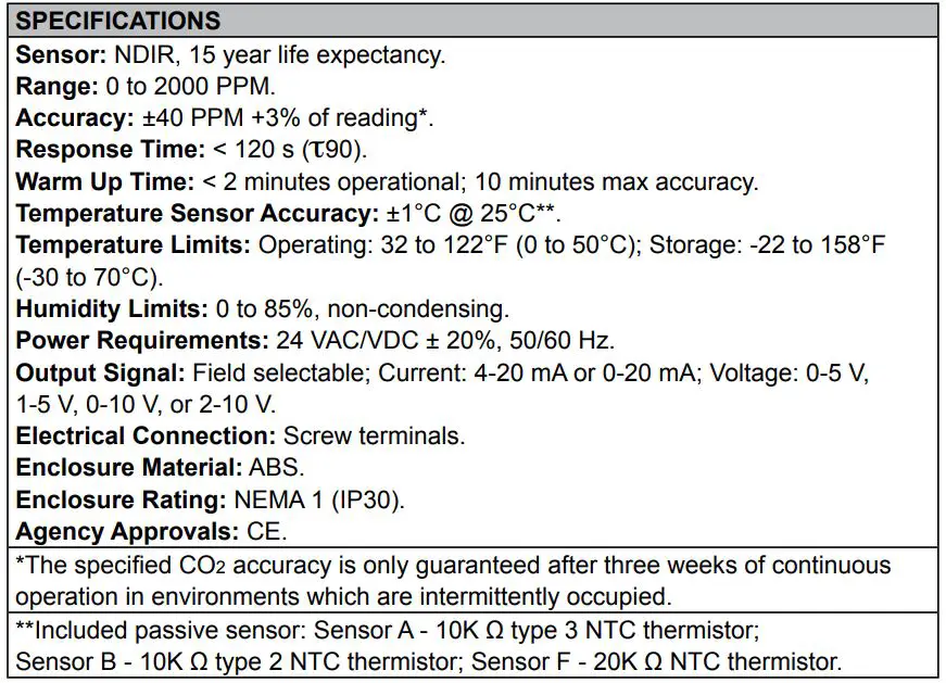 Dwyer CDSN Carbon Dioxide Transmitter - SPECIFICATIONS