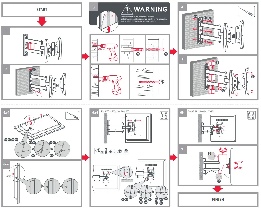 ONE FOR ALL WM4259 SOLID Full Motion TV Wall Mount - Figure 2
