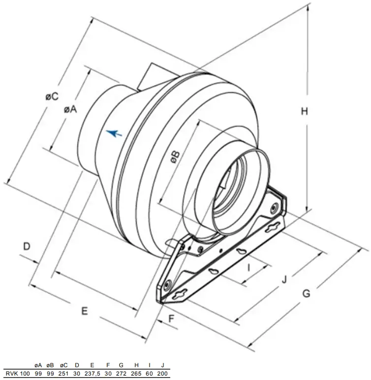 Puravent 5755 RVK 100E2 SILEO 1PH 230V Circular Duct Fans - FIGURE 1