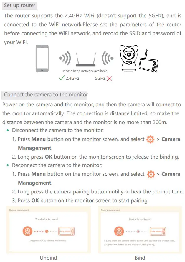 MEARI BABY5T Baby Monitor User Guide - Connection