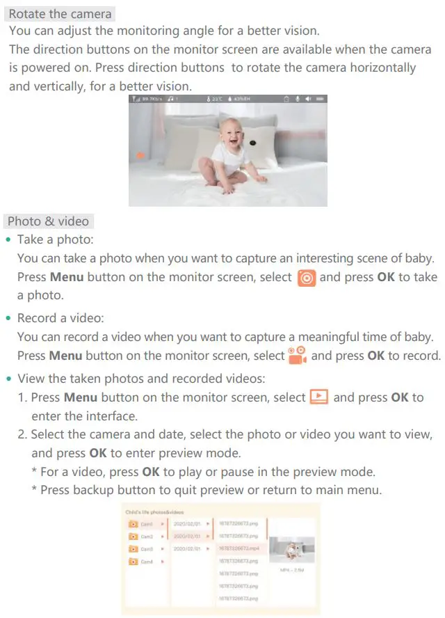 MEARI BABY5T Baby Monitor User Guide - Usage