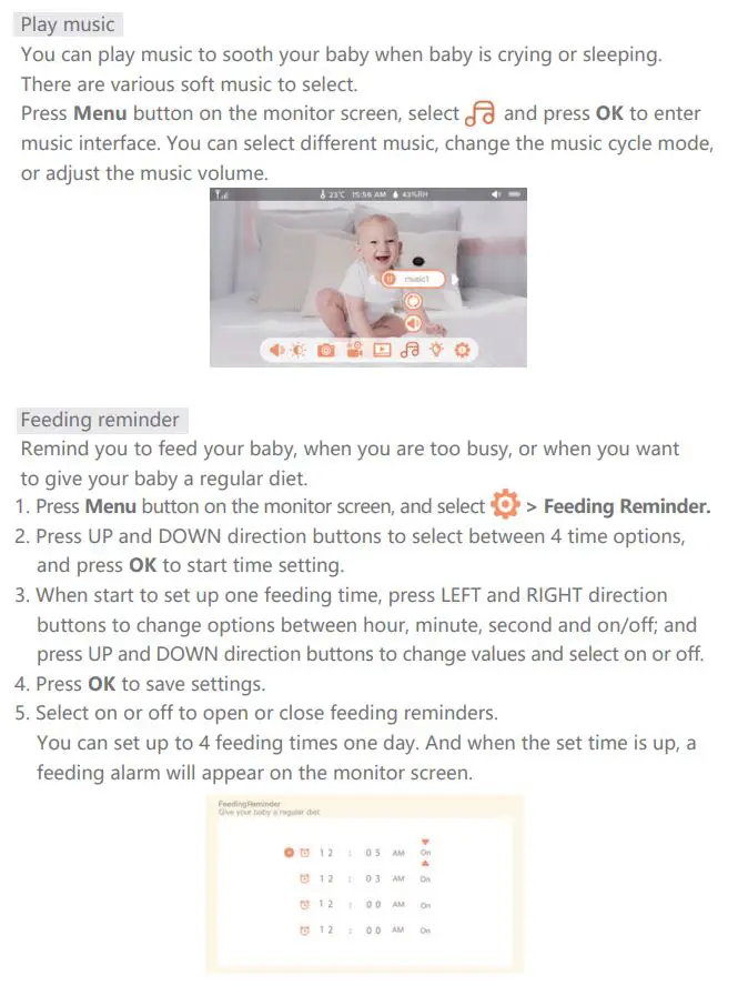 MEARI BABY5T Baby Monitor User Guide - Usage