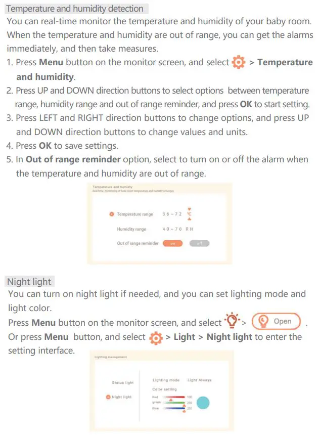 MEARI BABY5T Baby Monitor User Guide - Usage