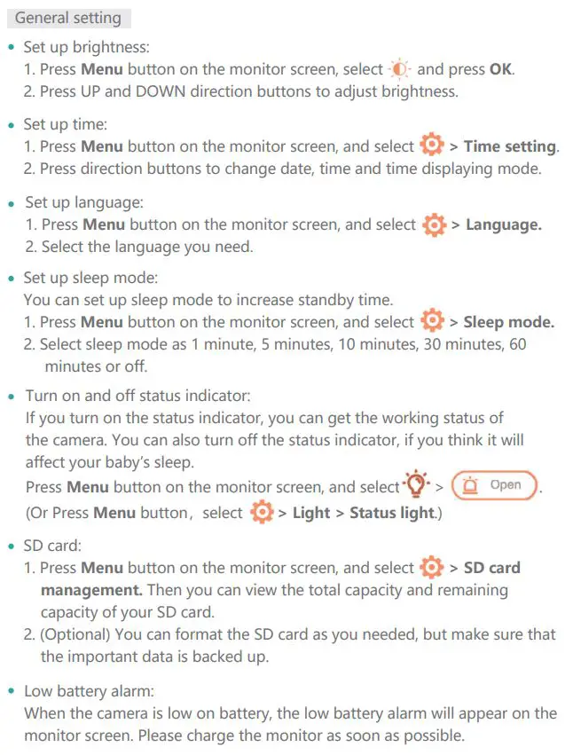 MEARI BABY5T Baby Monitor User Guide - Usage