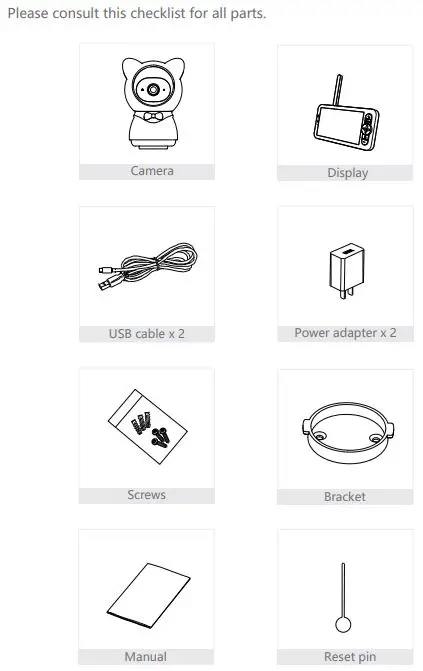 MEARI BABY5T Baby Monitor User Guide - What's in the box