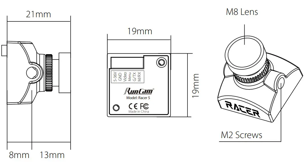 Runcam Racer 5 Gyro Racing FPV Camera - Dimensions