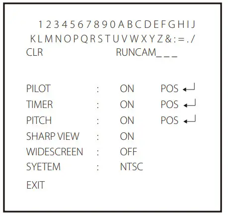 Runcam Racer 5 Gyro Racing FPV Camera - OSD Menu 1