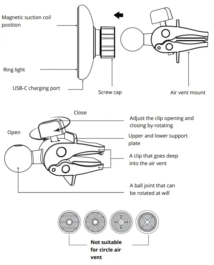 ACEFAST D3 Fast Wireless Charger Car Mount Magnetic Holder -