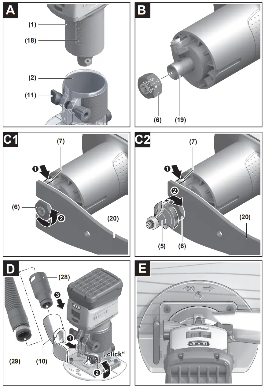 BOSCH AdvancedTrimRouter 18V 8 Li Ion Power Cordless Trimmer Route - fig1