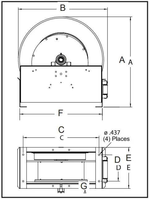 REELCRAFT Series D9000 Spring Driven Hose Reels - Dimensions