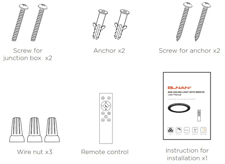 BLNAN LS CL G3 24W Dim WY RGB Ceiling Light with Remote - ACCESSORIES LIST
