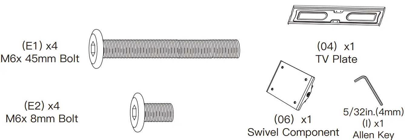 PERLESMITH PSTVS21 Swivel Universal TV Stand - Hardware