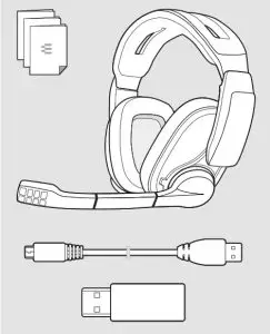 SENNHEISER SCBT12 GSP 370 Over Ear Wireless Gaming Headphones - Package contents