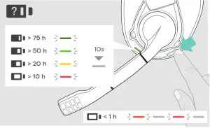 SENNHEISER SCBT12 GSP 370 Over Ear Wireless Gaming Headphones - Verifying remaining battery life
