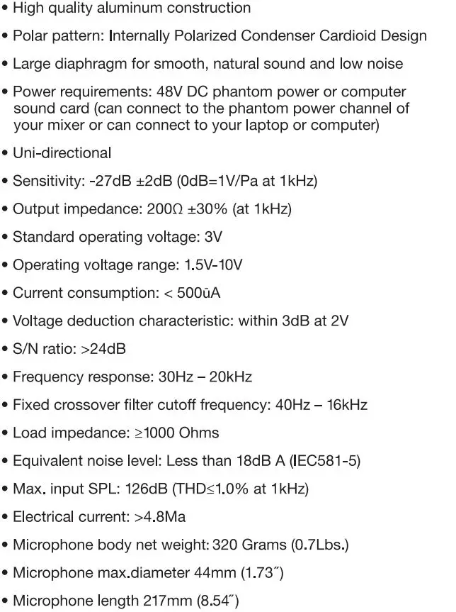 ROCKVILLE Condenser Microphone - Features & Specifications