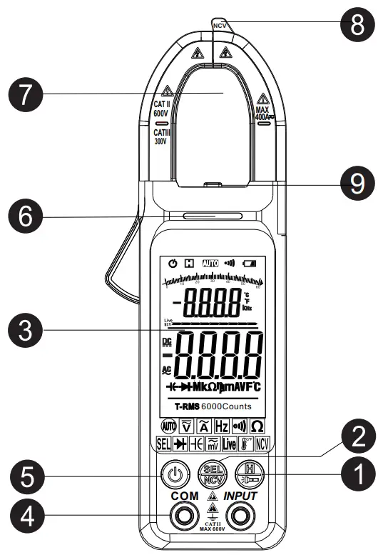 Banggood Intelligent Digital Clamp Multimeter - Part name