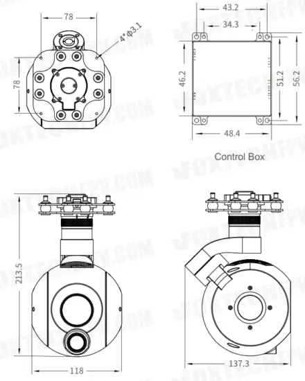 FOXTECH Seeker 40 TIR Dual-Sensor AI Tracking Camera - Device Dimensions