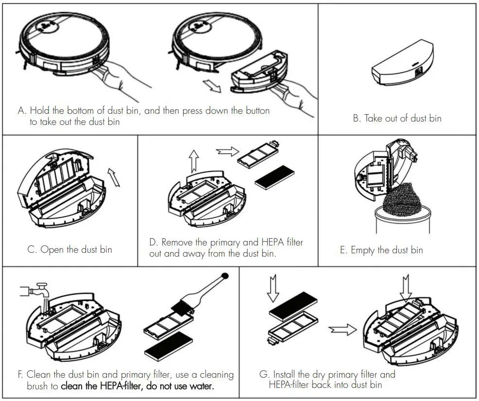 Cleanmate S 930 Robotic Vacuum Cleaner User Manual - Cleaning Dust Bin and Filters