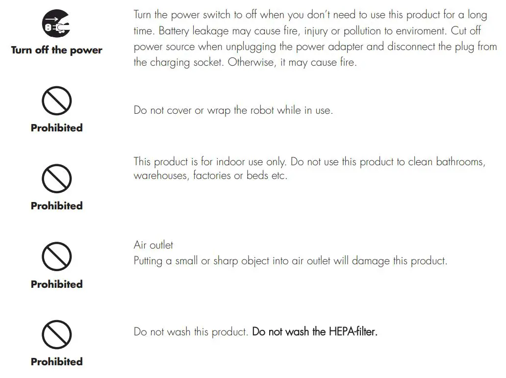 Cleanmate S 930 Robotic Vacuum Cleaner User Manual - Safety Instructions