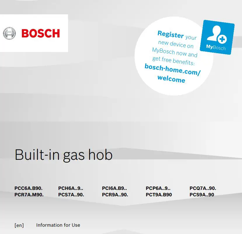 BOSCH PCC6A.B90 Built-in gas hob Instructions