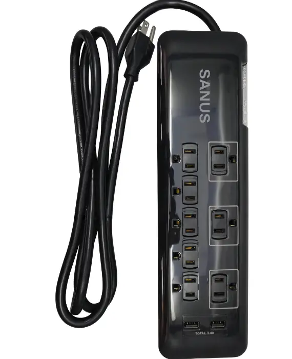 SANUS-SA-PS82-SurgeProtected-Power-Strip-with-Outlets-USBPorts