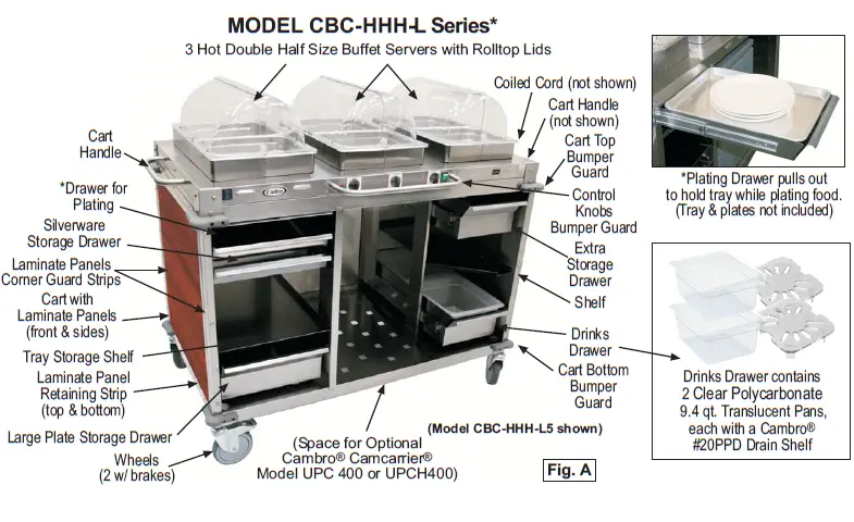 Cadco CBC-HHH-L7-4 Purple MobileServ 3 Bay Mobile Hot Buffet Cart 11